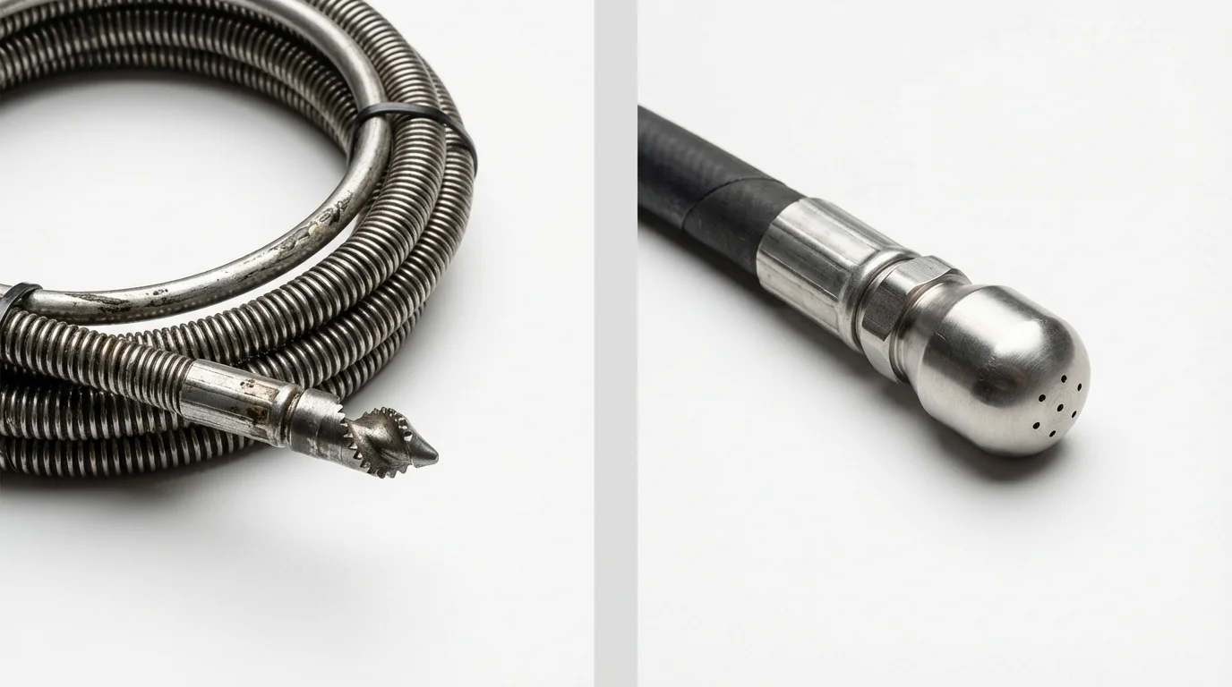 Drain snake cable and hydro jetting nozzle used for drain cleaning in Kingston Springs, TN