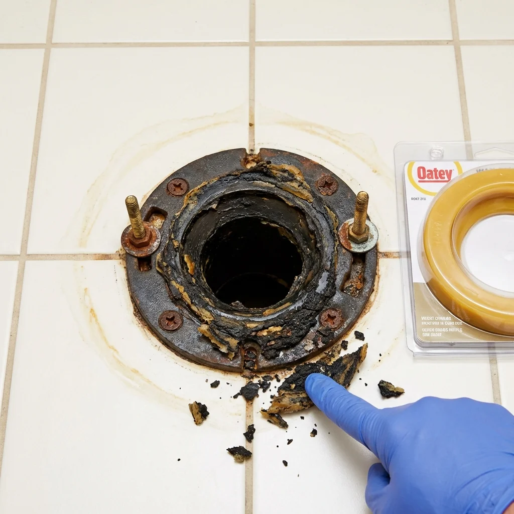 Failed wax ring showing water seepage at the base of a toilet in a Kingston Springs, TN home