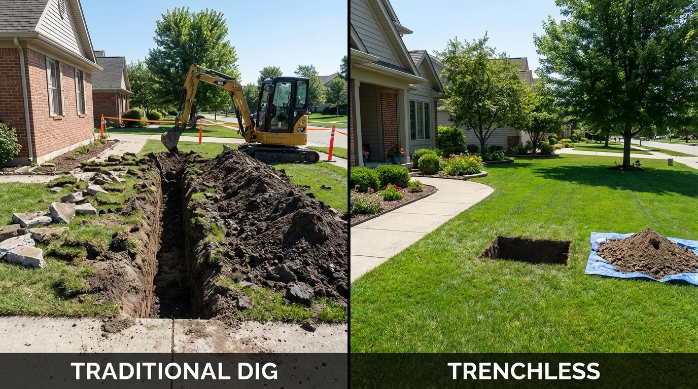 Trenchless sewer repair with minimal yard damage versus traditional excavation in Kingston Springs, TN